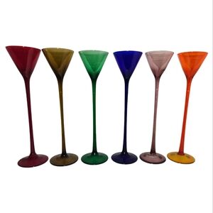 Vintage Long Stemmed Cordials Shot Liqueur Glasses Colorful Barware